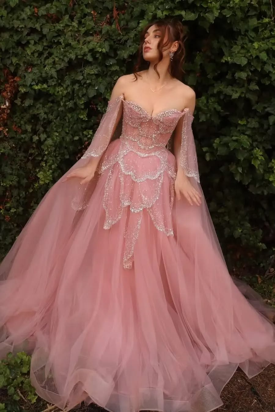 Glittering Off The Shoulder Prom Dress Sequins Tulle A-Line Evening Dress GG7879