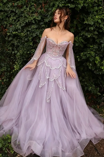 Glittering Off The Shoulder Prom Dress Sequins Tulle A-Line Evening Dress GG7879