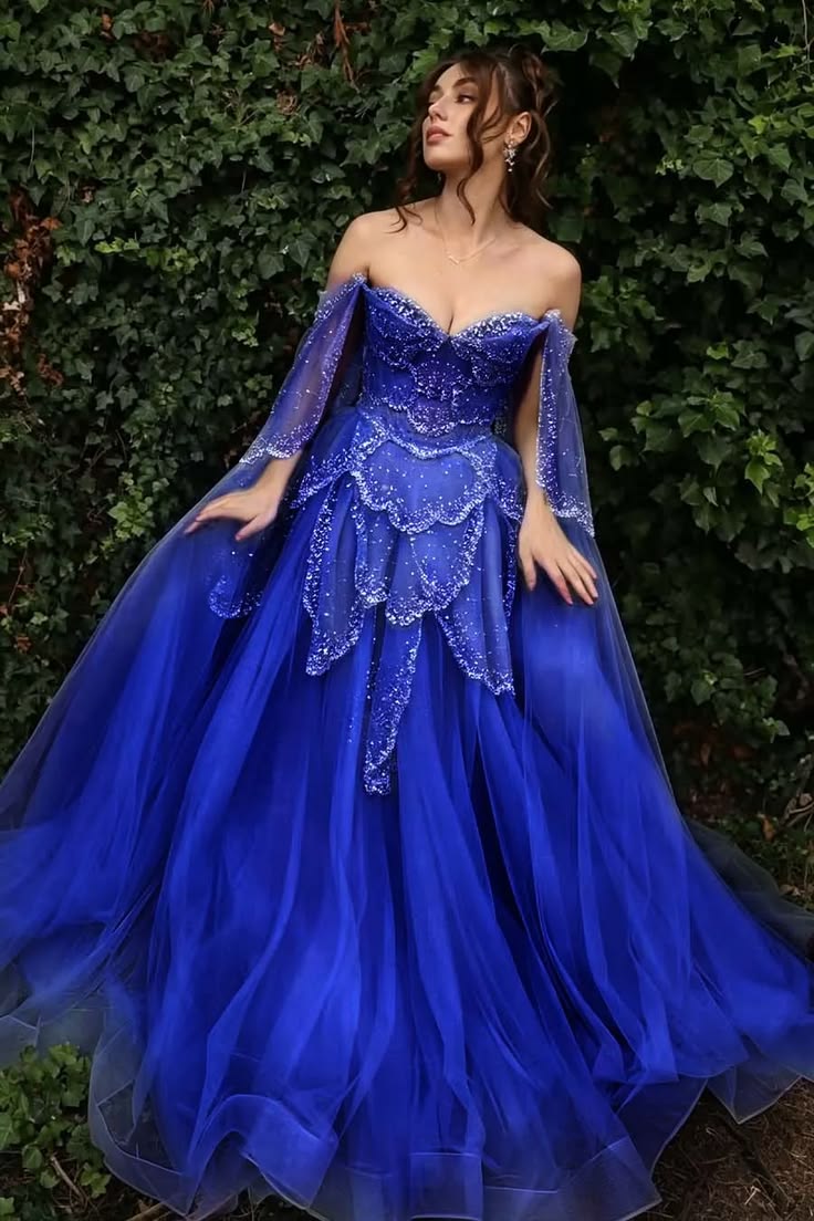 Glittering Off The Shoulder Prom Dress Sequins Tulle A-Line Evening Dress GG7879