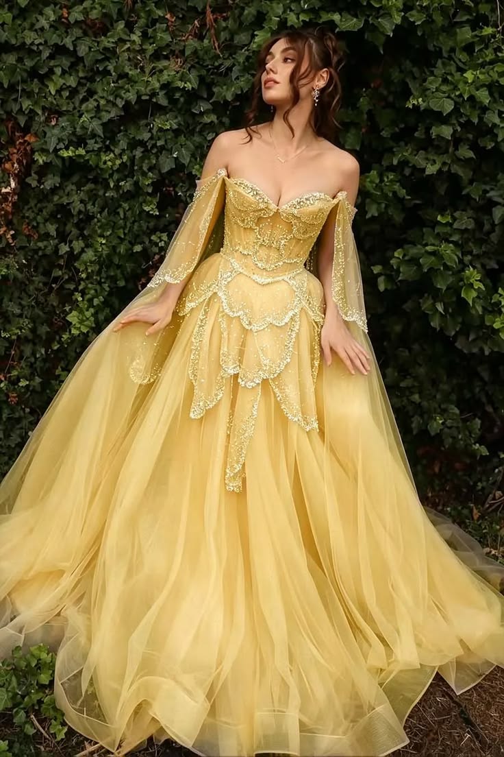 Glittering Off The Shoulder Prom Dress Sequins Tulle A-Line Evening Dress GG7879