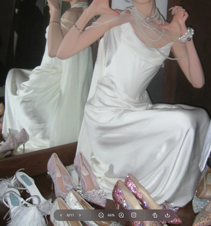 Romantic Strapless Wedding Dress White Satin Mermaid Bridal Dress GG7887