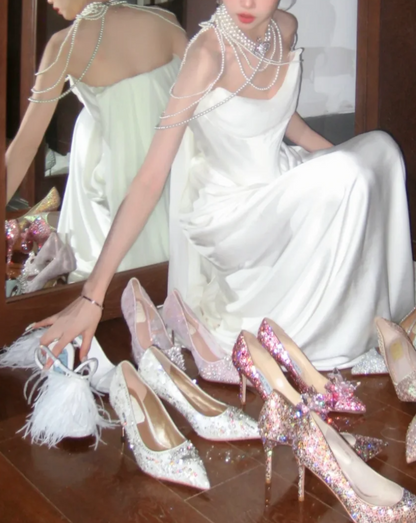 Romantic Strapless Wedding Dress White Satin Mermaid Bridal Dress GG7887