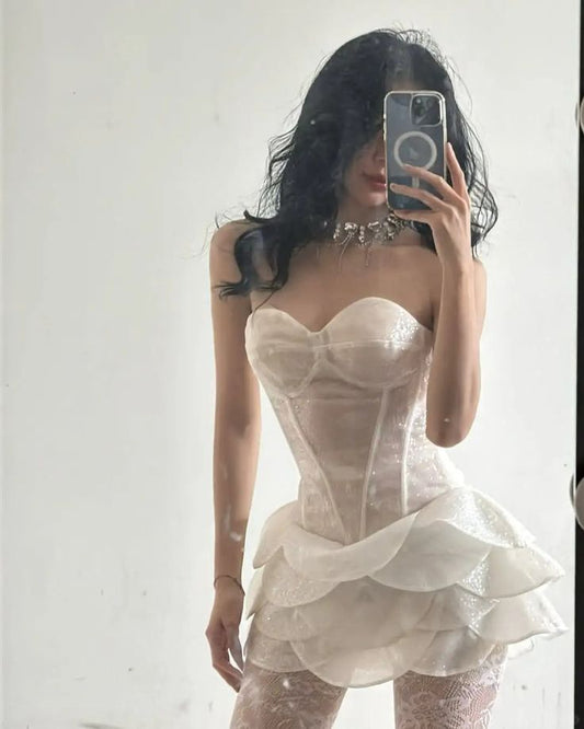 Graceful Strapless Homecoming Dress White Sequins A-Line Birthday Dress GG7895