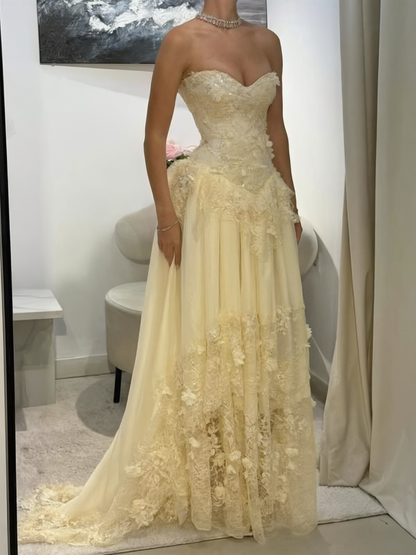 Fascinating Strapless Appliques Prom Dress Sequins A-Line Evening Dress GG7903
