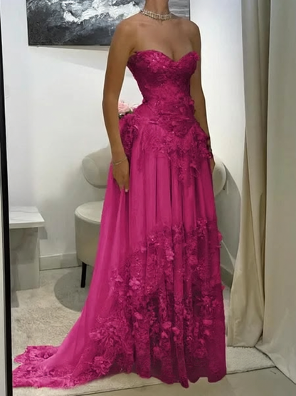 Fascinating Strapless Appliques Prom Dress Sequins A-Line Evening Dress GG7903