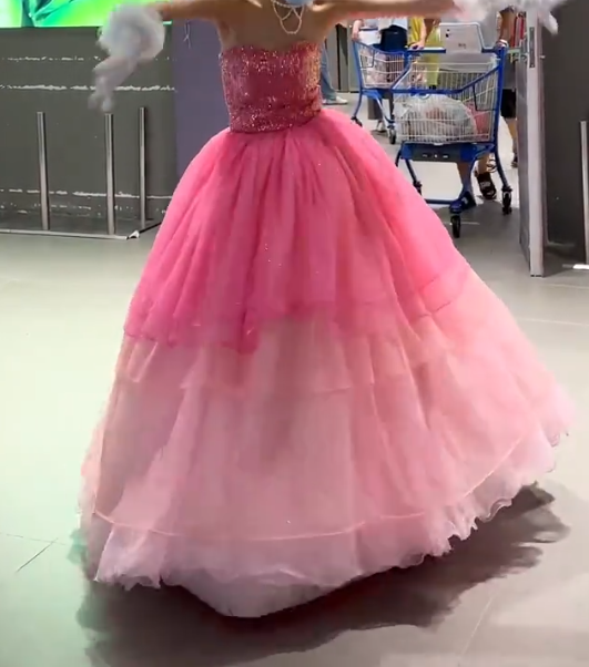 Charming Strapless Pink Prom Dress Sequins Tulle A-Line Evening Dress GG7906