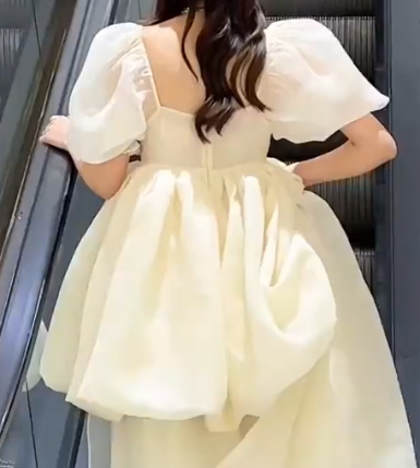 Classical Square Neck Homecoming Dress Yellow Short Sleeve A-Line Birthday Dress GG7910
