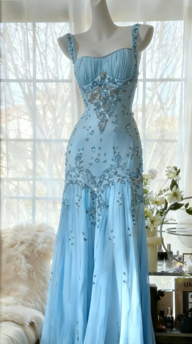 Ornate Spaghetti Straps Prom Dress Blue Beaded Sequins Mermaid Evening Dress GG7911