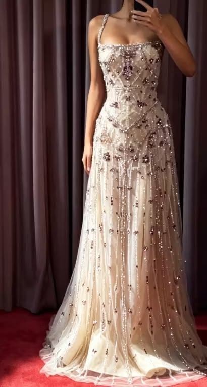 Gorgeous Spaghetti Straps Prom Dress Beading A-Line Evening Dress GG7914