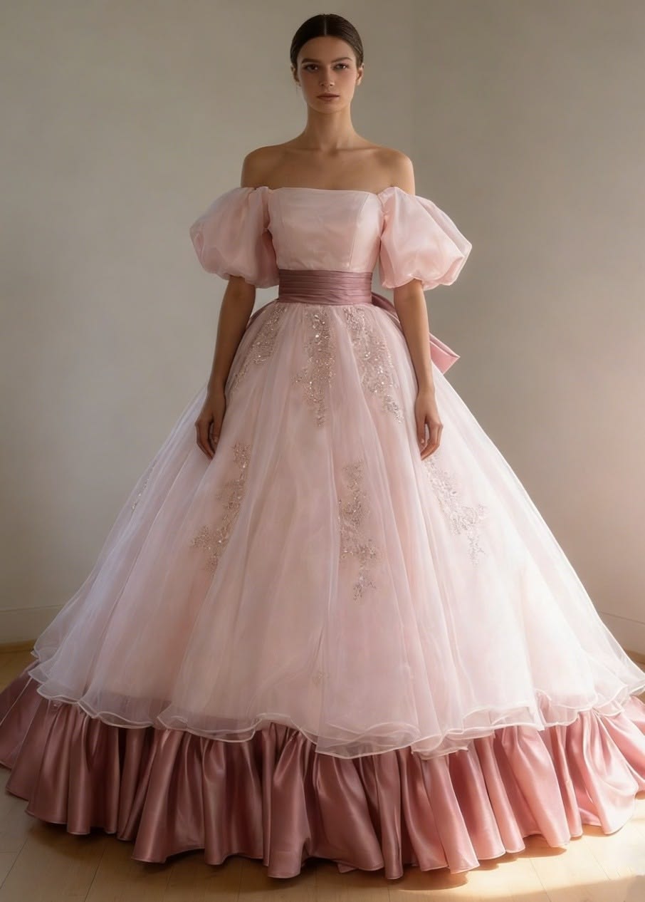 Gorgeous Off-Shoulder Prom Dress Pink Ball Gowns Sequins Evening Dress GG7923