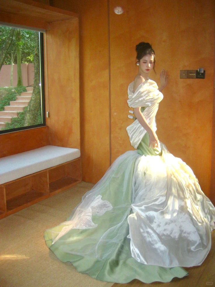 Dreamy Off-Shoulder Prom Dress Green Satin Sequins Mermaid Evening Dress GG7926