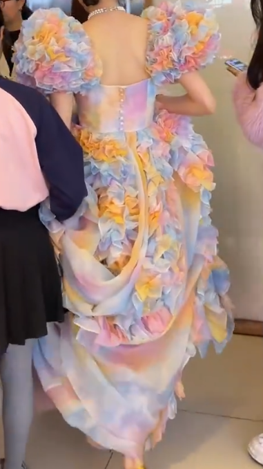 Beautiful Square Neck Prom Dress Tie-Dye Ball Gowns Ruffles Evening Dress GG7928