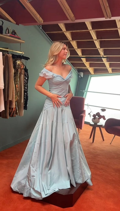 Elegant Off The Shoulder Prom Dress Blue Ruffles Mermaid Evening Dress GG7933