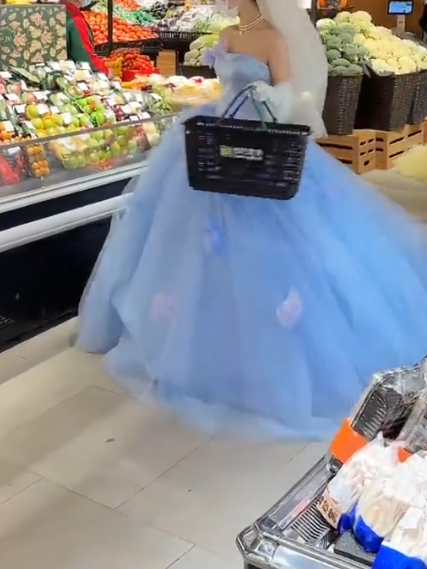 Glam Strapless Blue Prom Dress Green Tulle Flowers A-Line Evening Dress GG7945