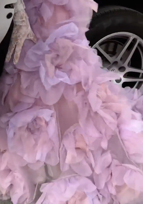 Attractive Strapless Purple Prom Dress Ruffles Handmade Flowers A-Line Evening Dress GG7947