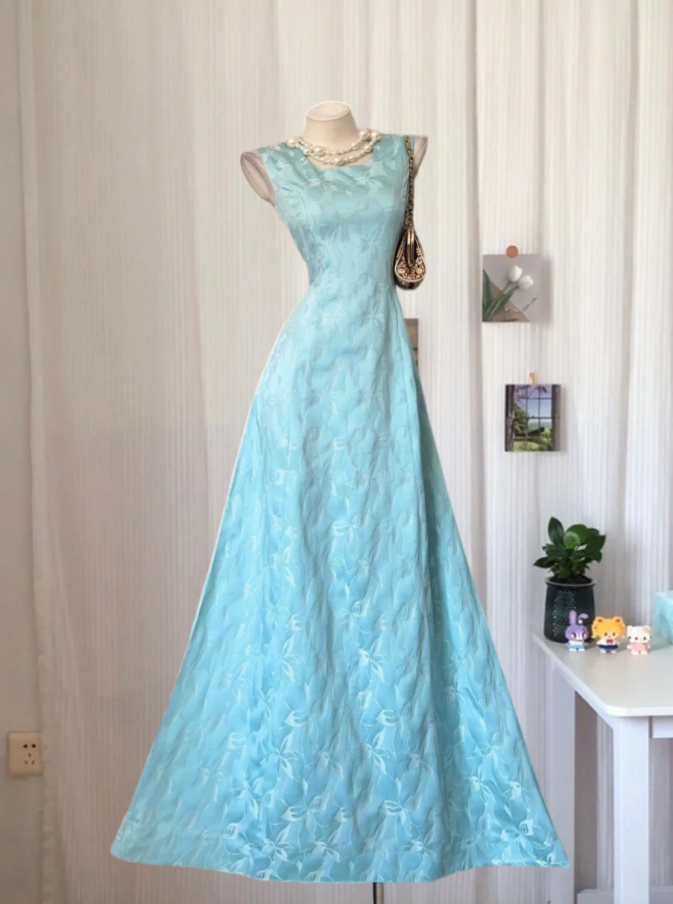Unique Square Neck Prom Dress Mint Green Jacquard A-Line Evening Dress GG7954