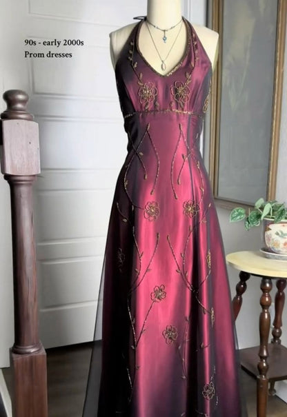 Glamorous Halter Neck Prom Dress Black Beading A-Line Evening Dress GG7959