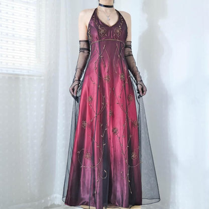 Glamorous Halter Neck Prom Dress Black Beading A-Line Evening Dress GG7959