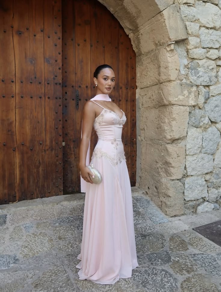 Alluring Strapless Pink Prom Dress Beading Satin A-Line Evening Dress GG7969