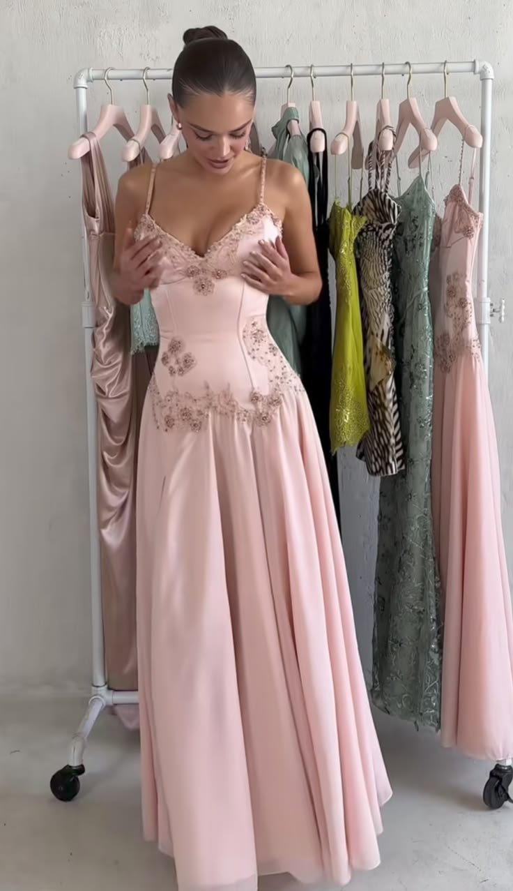 Alluring Strapless Pink Prom Dress Beading Satin A-Line Evening Dress GG7969