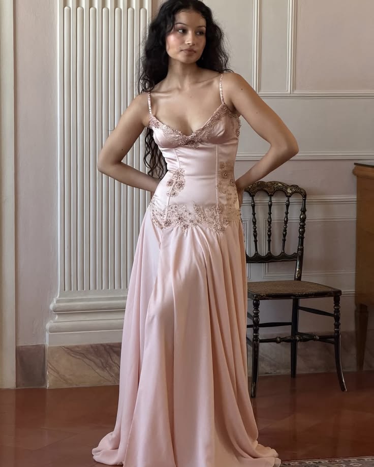 Alluring Strapless Pink Prom Dress Beading Satin A-Line Evening Dress GG7969