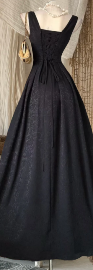 Trendy Sleeveless Prom Dress Black Jacquard A-Line Evening Dress GG7974