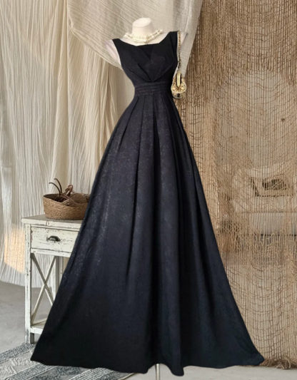 Trendy Sleeveless Prom Dress Black Jacquard A-Line Evening Dress GG7974
