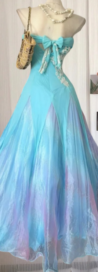 Attractive Strapless Mint Green Prom Dress Appliques Tulle A-Line Evening Dress GG7975