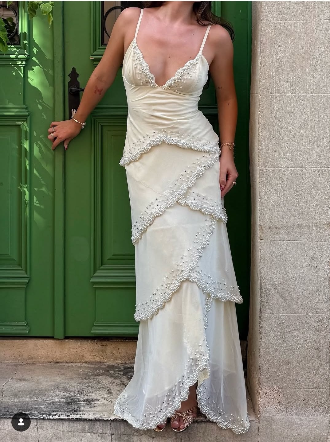 Playful Spaghetti Straps Prom Dress Ivory Beading Mermaid Evening Dress GG7976