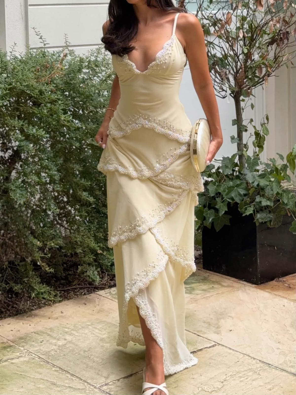 Playful Spaghetti Straps Prom Dress Ivory Beading Mermaid Evening Dress GG7976