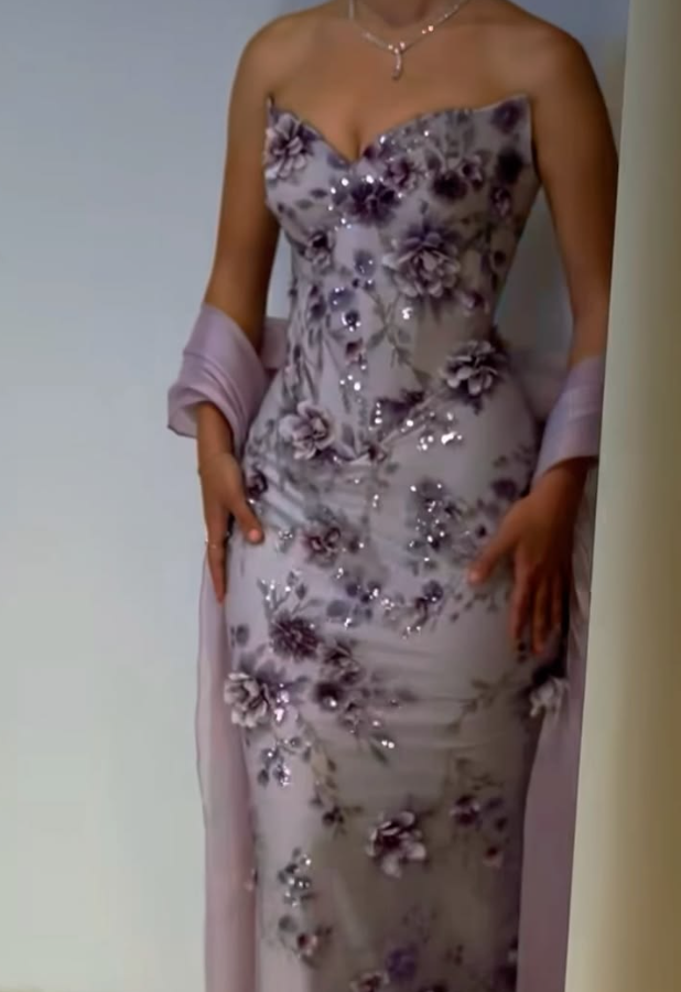 Vintage Strapless Purple Prom Dress With Scarf Floral Sequins Mermaid Evening Dress GG7991