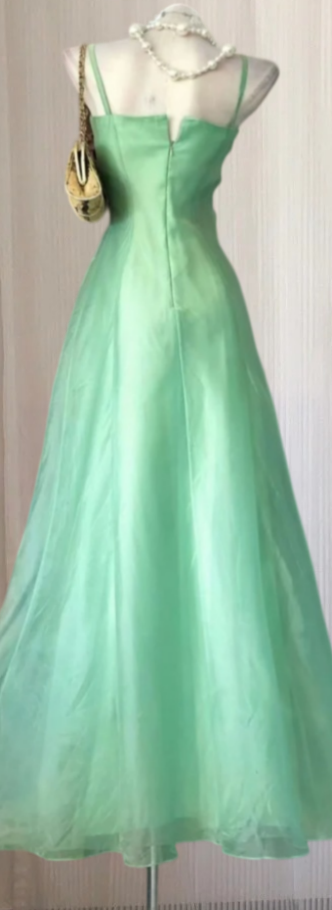Retro Spaghetti Straps Prom Dress Green A-Line Evening Dress GG7996