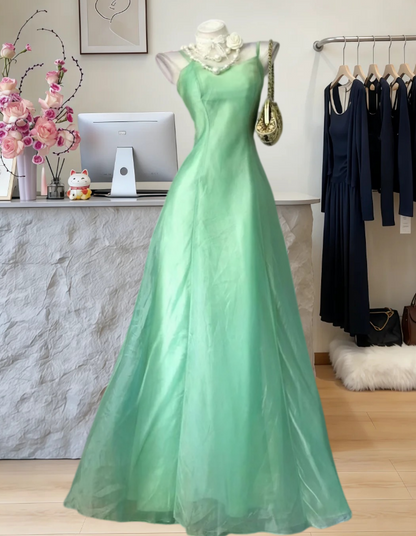 Retro Spaghetti Straps Prom Dress Green A-Line Evening Dress GG7996