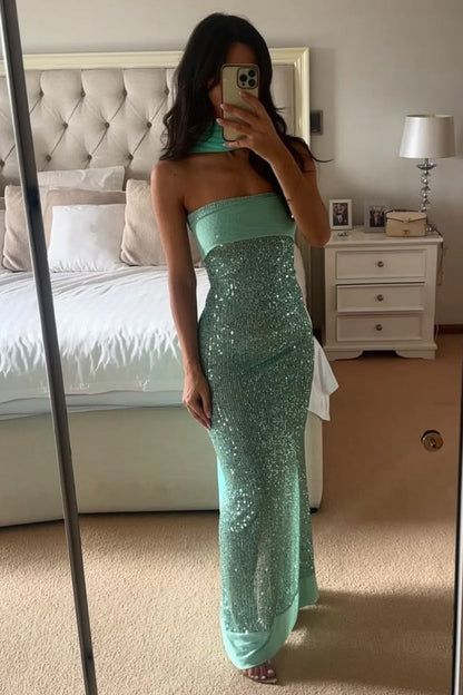 Alluring Strapless Prom Dress Green Sequins Mermaid Evening Dress GG8004