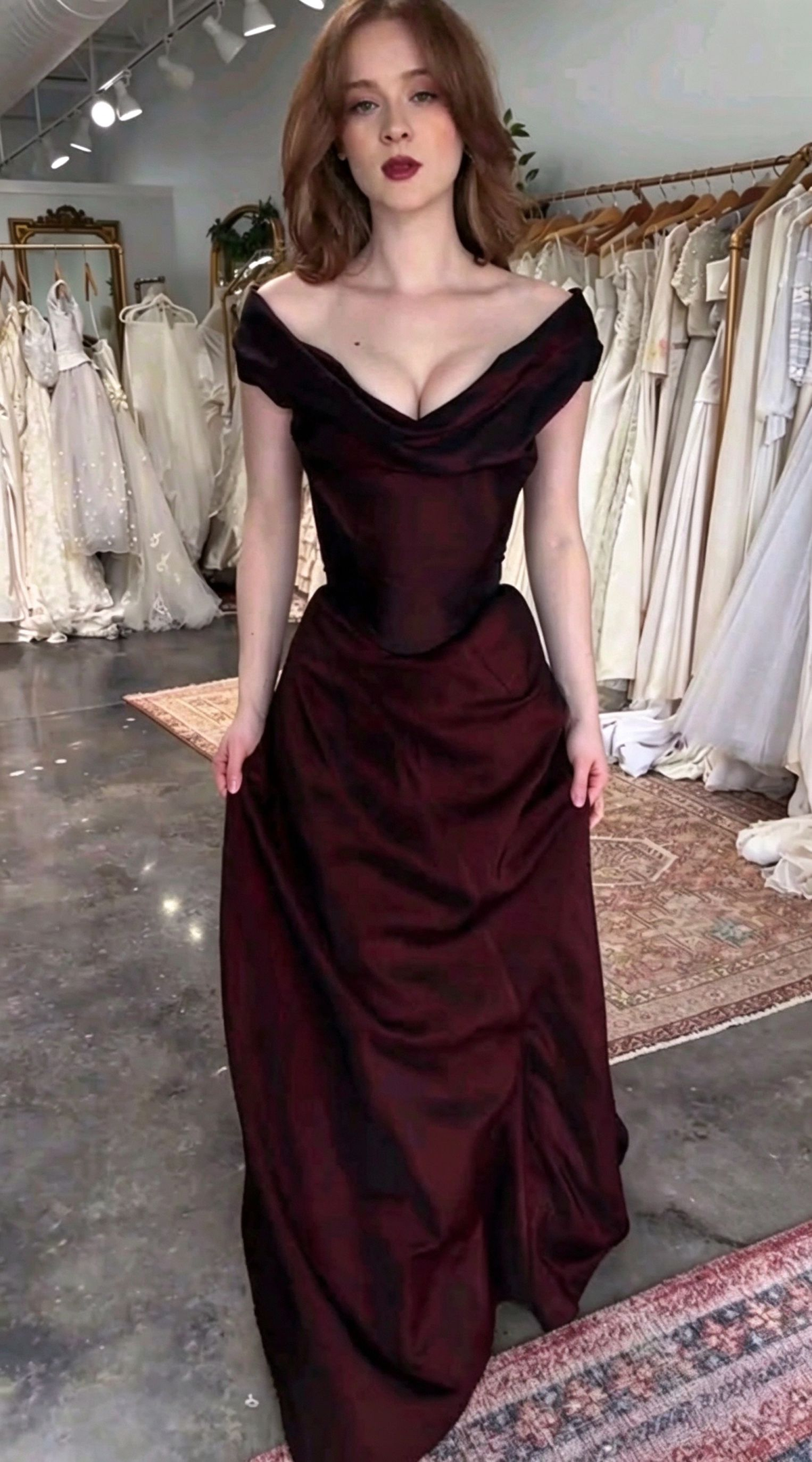 Classy Off The Shoulder Prom Dress Burgundy Satin A-Line Evening Dress GG8009