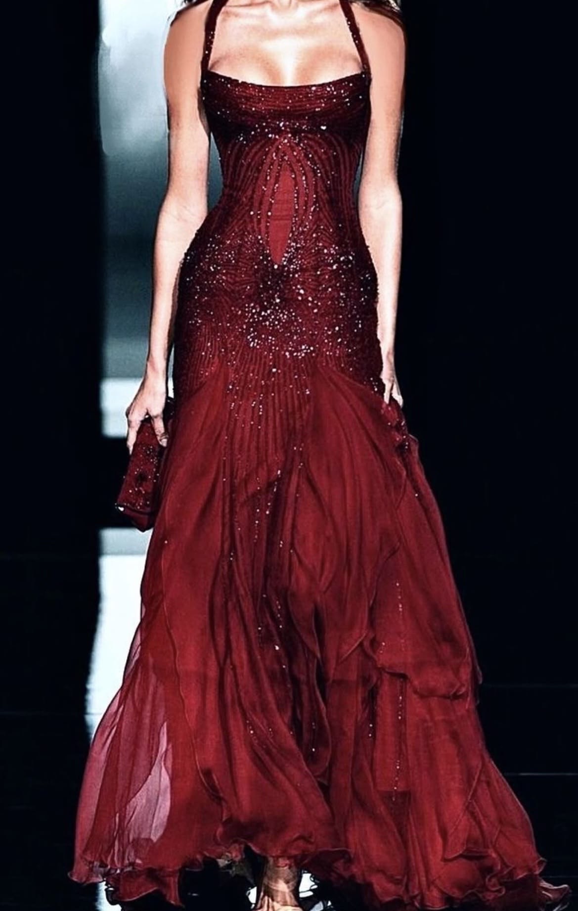 Playful Spaghetti Straps Prom Dress Red Sequins Mermaid Evening Dress GG8016