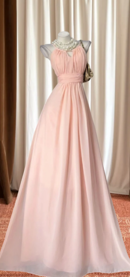 Playful Halter Neck Prom Dress Pink A-Line Evening Dress GG8022
