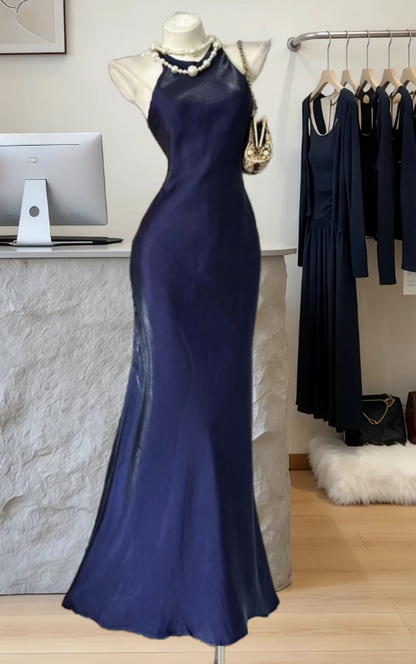 Playful Halter Neck Prom Dress Blue Mermaid Evening Dress GG8023