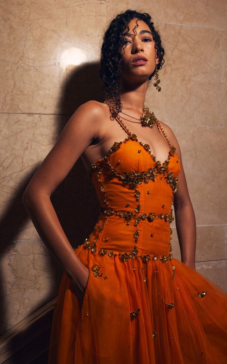 Classy Spaghetti Straps Prom Dress Orange Beading A-Line Evening Dress GG8027