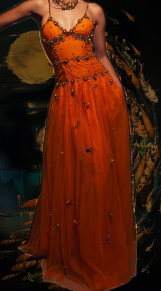 Classy Spaghetti Straps Prom Dress Orange Beading A-Line Evening Dress GG8027