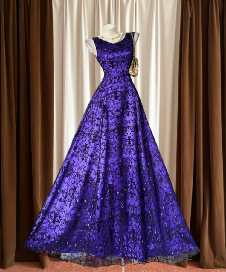 Playful Jewel Neck Prom Dress Purple Sequins Lace A-Line Evening Dress GG8044