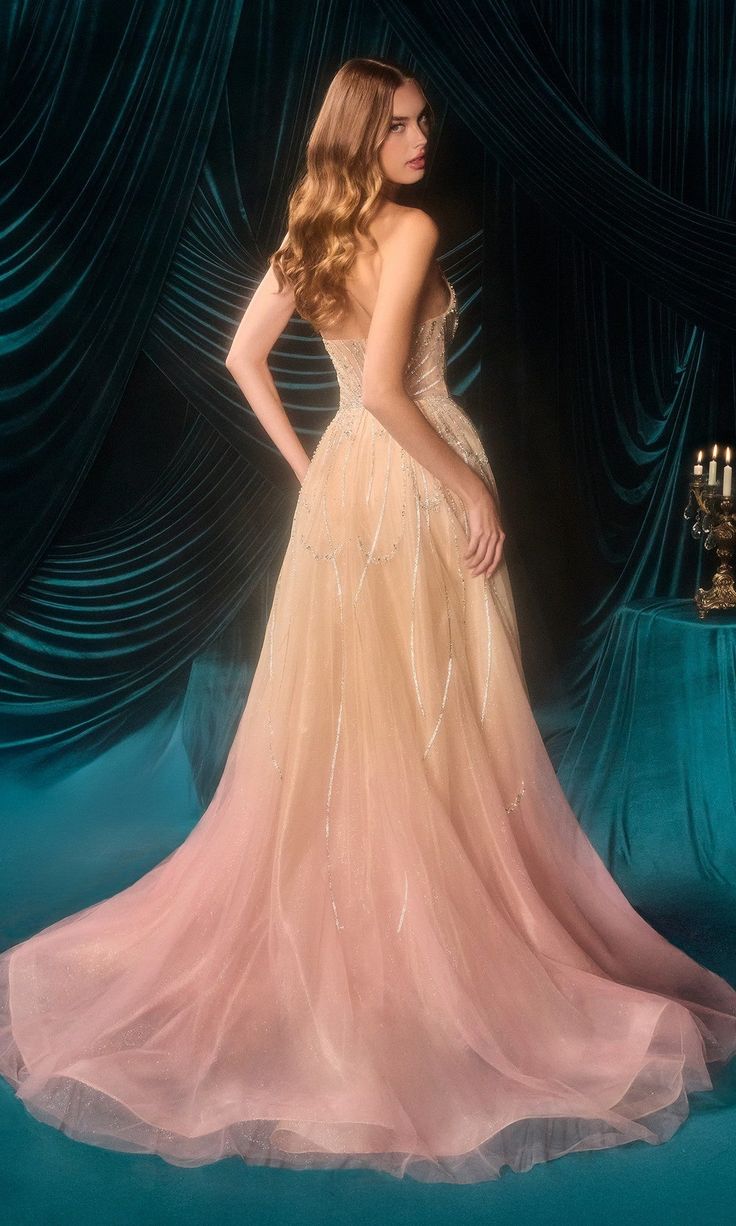 Glamorous Strapless Prom Dress Gradient Sequins A-Line Evening Dress GG8061