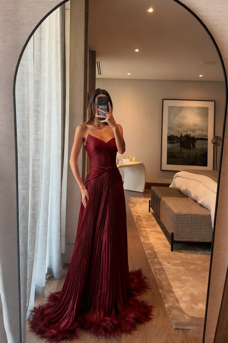 Glam Strapless Prom Dress Feather Pleated A-Line Evening Dress GG8085