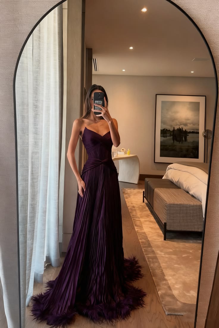 Glam Strapless Prom Dress Feather Pleated A-Line Evening Dress GG8085