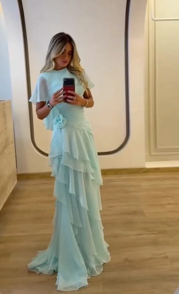 Classy Tiered Prom Dress Green Chiffon Mermaid Evening Dress GG8090