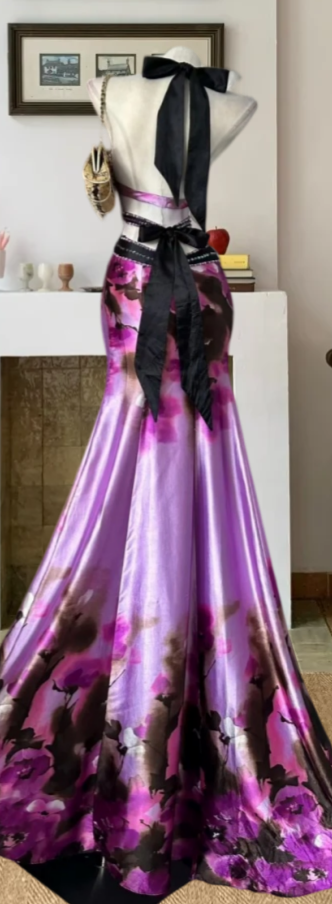 Retro Halter Neck Purple Prom Dress Sequins Floral Mermaid Evening Dress GG8093