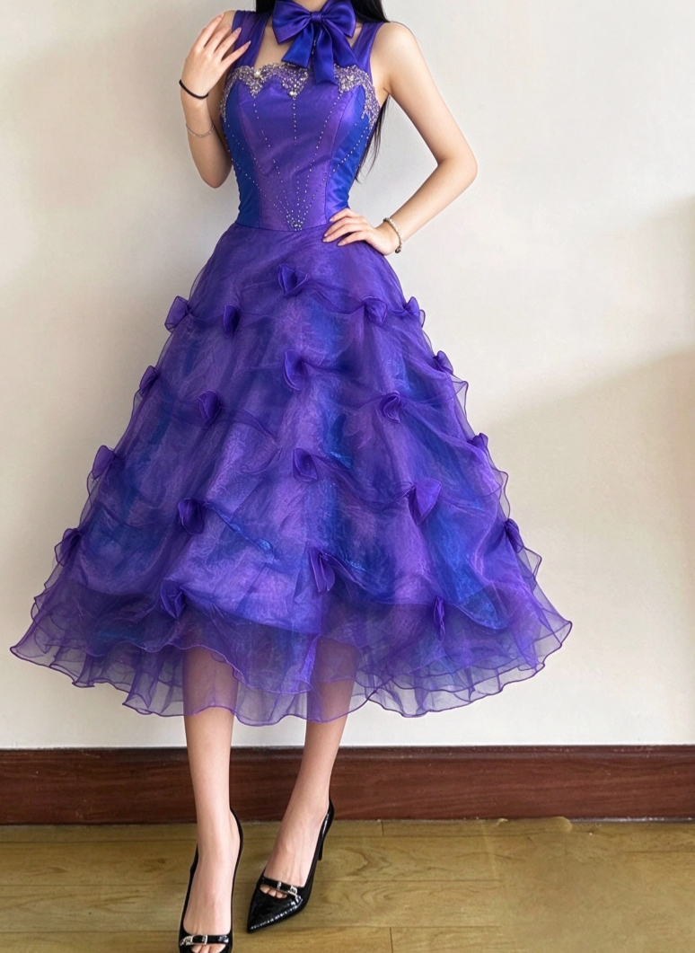 Enchanting Square Neck Prom Dress Blue Sequins Ruffles A-Line Evening Dress GG8098