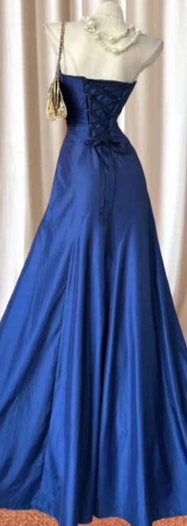 Simple Strapless Prom Dress Blue Satin A-Line Evening Dress GG8121