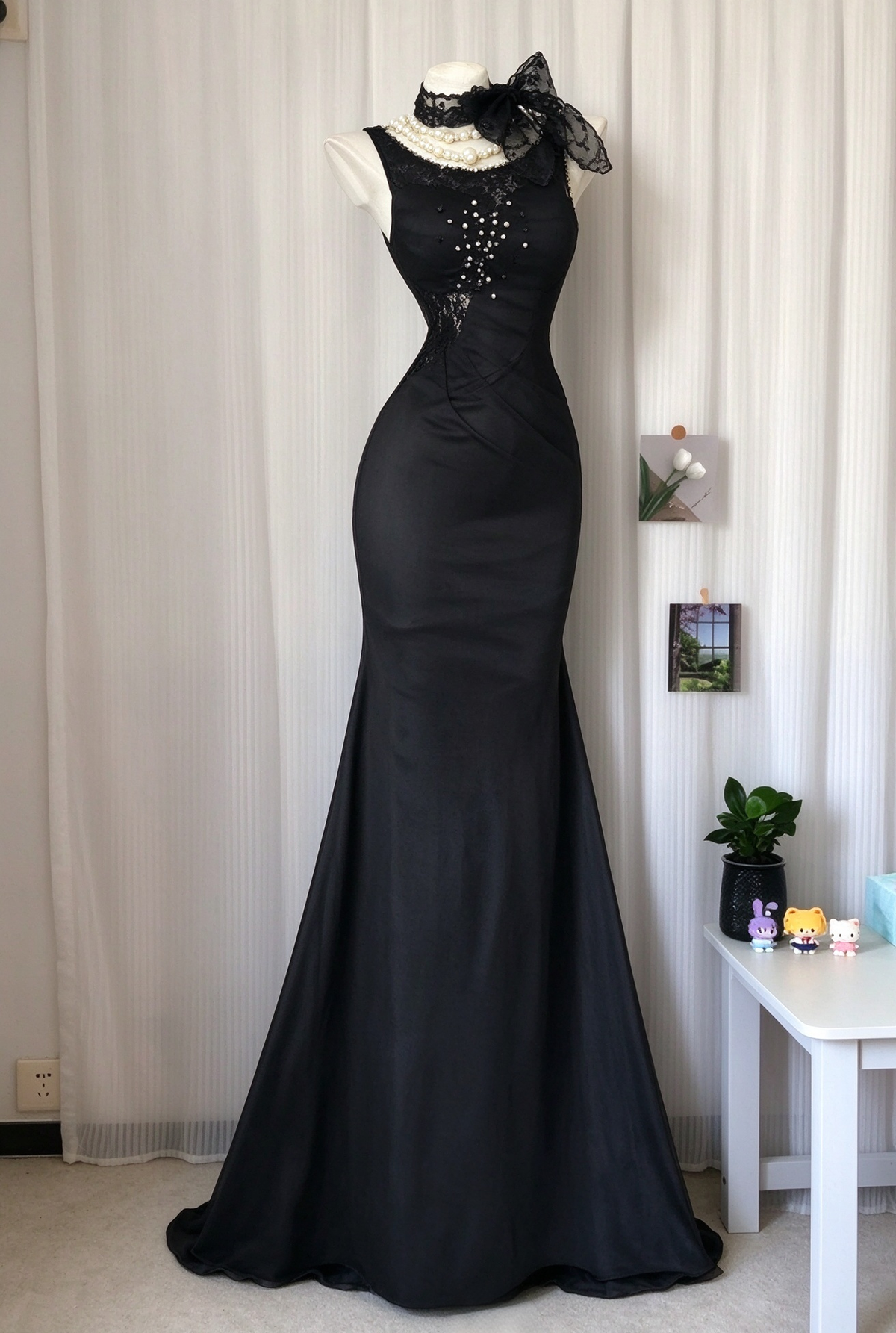 Playful Jewel Neck Black Prom Dress Lace Sequins Mermaid Evening Dress GG8125