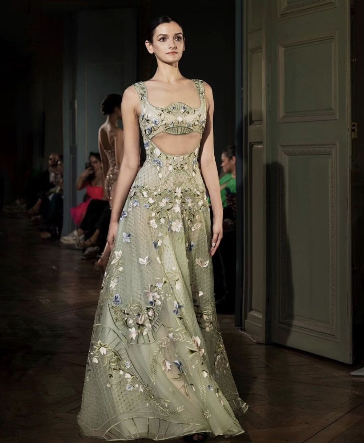 Vintage Spaghetti Straps Prom Dress Floral Cutout A-Line Evening Dress GG8126